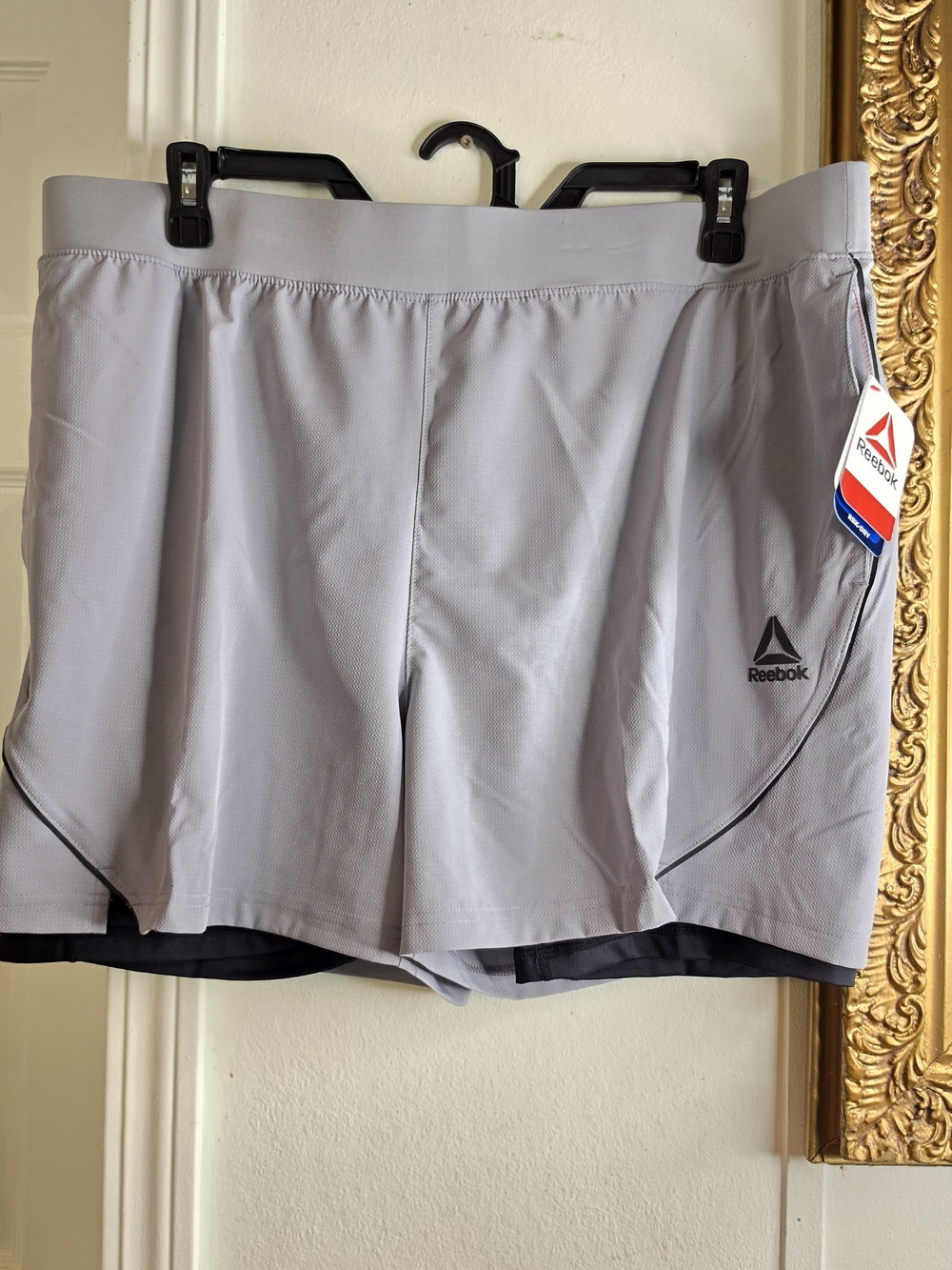 Reebok Men’s Light Gray Athletic Running Shorts with Black Liner